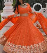 orange georgette embroidered lehenga choli with dupatta
