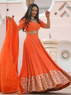 orange georgette embroidered lehenga choli with dupatta 5