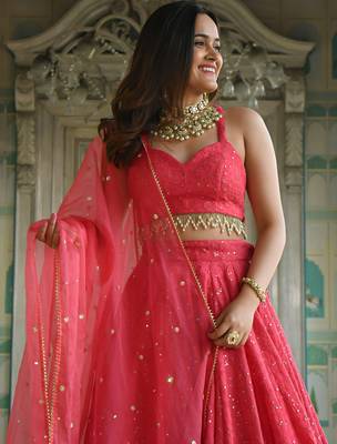 pink georgette embroidered lehenga choli with dupatta 5