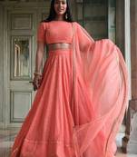 peach georgette embroidered lehenga choli with dupatta