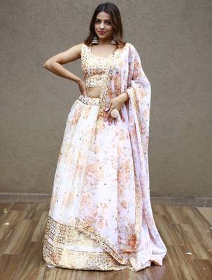 orange organza embroidered lehenga choli with dupatta 1