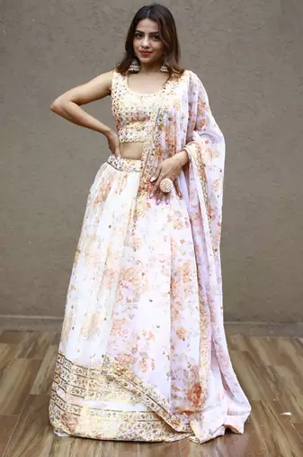 orange organza embroidered lehenga choli with dupatta