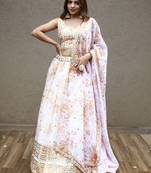 orange organza embroidered lehenga choli with dupatta