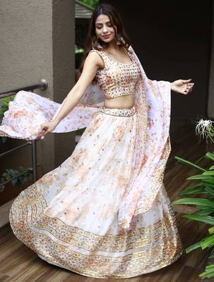 orange organza embroidered lehenga choli with dupatta 2