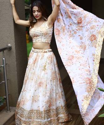 orange organza embroidered lehenga choli with dupatta 3