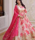 Silk blend sequins embroidered anarkali with dupatta stitched