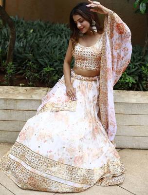 orange organza embroidered lehenga choli with dupatta 4