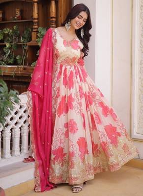 Silk blend sequins embroidered anarkali with dupatta stitched 5