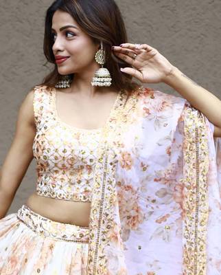orange organza embroidered lehenga choli with dupatta 5