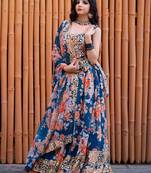 blue organza embroidered lehenga choli with dupatta