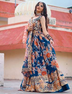 blue organza embroidered lehenga choli with dupatta 2