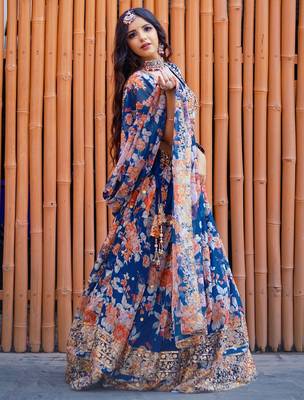 blue organza embroidered lehenga choli with dupatta 3