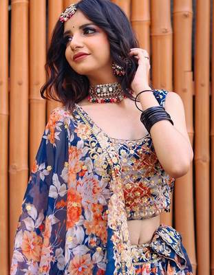 blue organza embroidered lehenga choli with dupatta 5