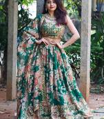 green organza embroidered lehenga choli with dupatta