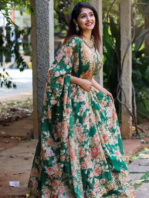 green organza embroidered lehenga choli with dupatta 2