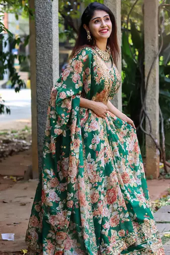 green organza embroidered lehenga choli with dupatta