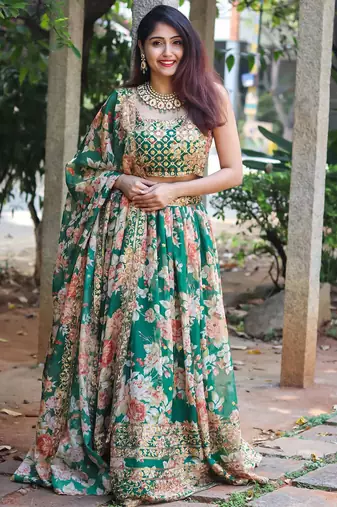 green organza embroidered lehenga choli with dupatta