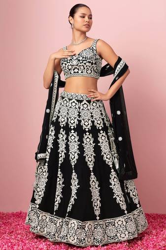 black georgette embroidered lehenga choli with dupatta