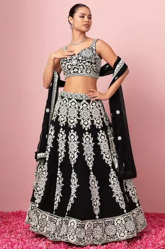 black georgette embroidered lehenga choli with dupatta