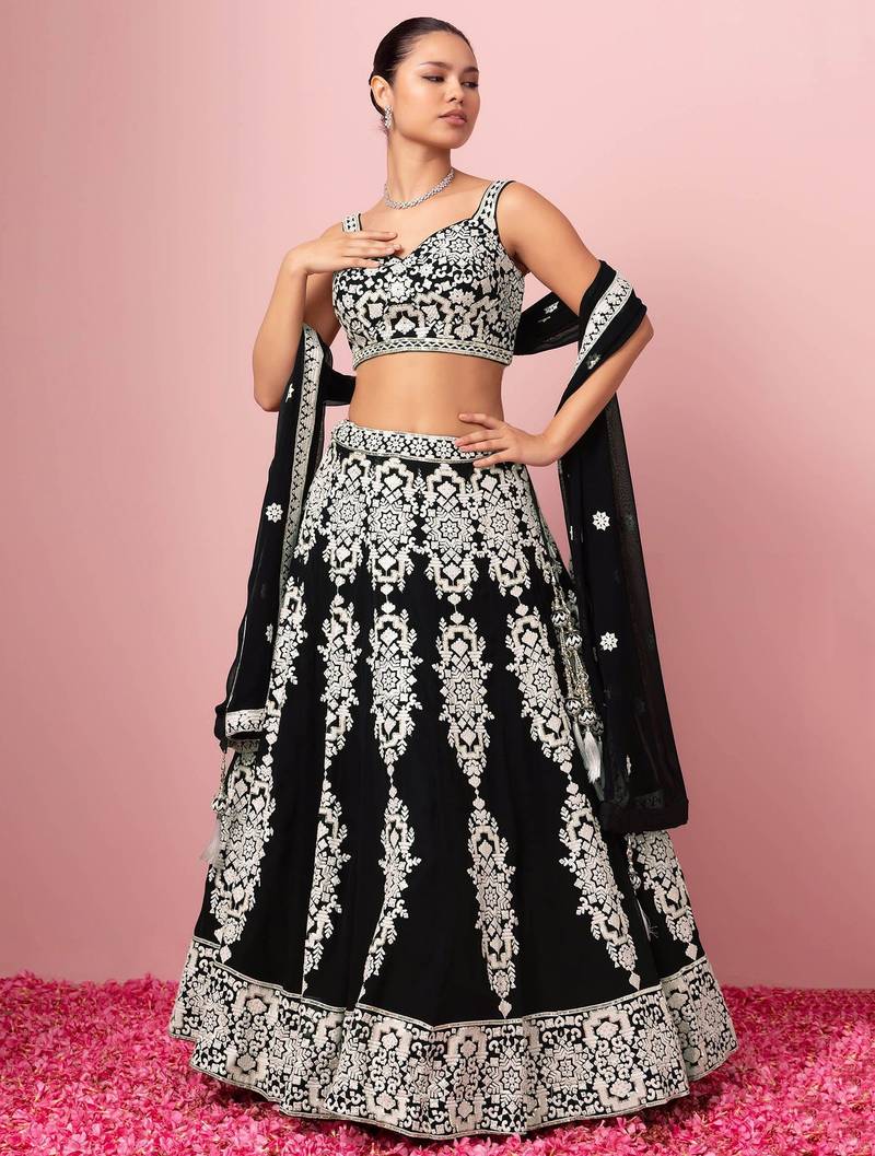 black georgette embroidered lehenga choli with dupatta