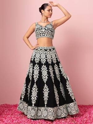black georgette embroidered lehenga choli with dupatta 2