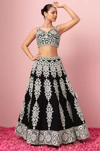 black georgette embroidered lehenga choli with dupatta