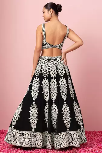 black georgette embroidered lehenga choli with dupatta