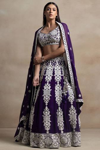 purple georgette embroidered lehenga choli with dupatta