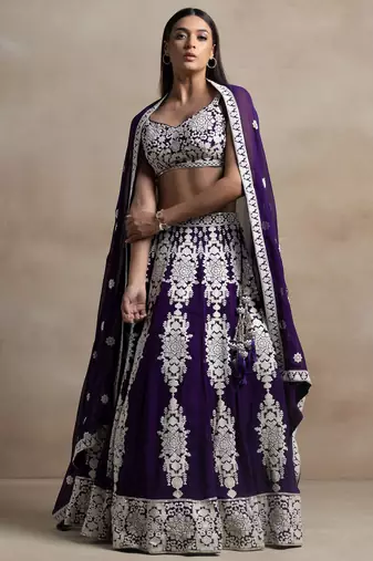 purple georgette embroidered lehenga choli with dupatta