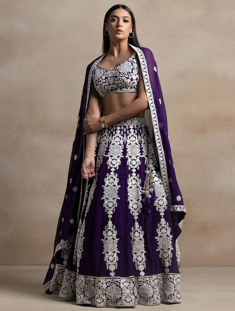 purple georgette embroidered lehenga choli with dupatta