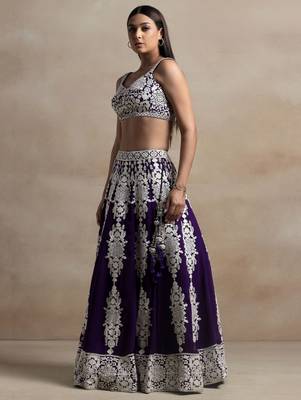 purple georgette embroidered lehenga choli with dupatta 3