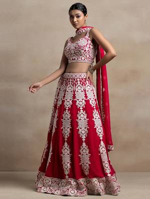 red georgette embroidered lehenga choli with dupatta 2