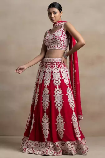 red georgette embroidered lehenga choli with dupatta