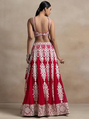 red georgette embroidered lehenga choli with dupatta 3