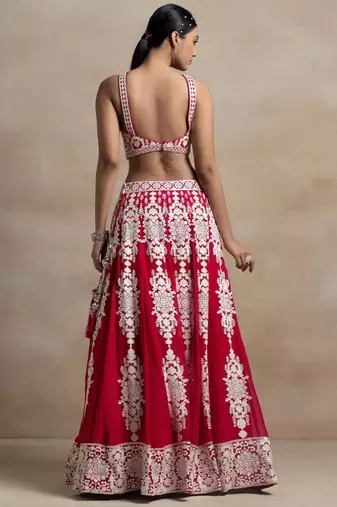 red georgette embroidered lehenga choli with dupatta