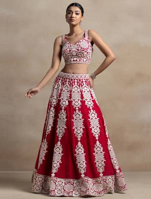 red georgette embroidered lehenga choli with dupatta 4