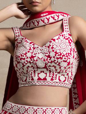 red georgette embroidered lehenga choli with dupatta 5