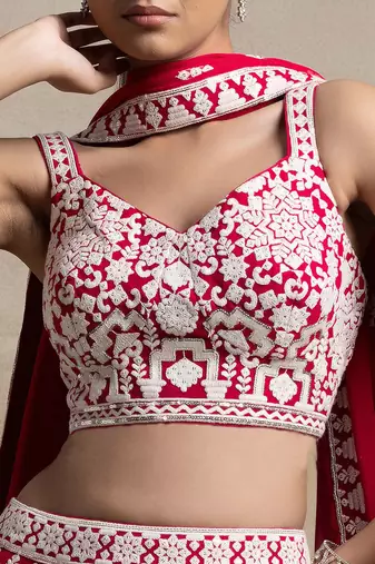 red georgette embroidered lehenga choli with dupatta