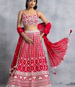 red georgette embroidered lehenga choli with dupatta