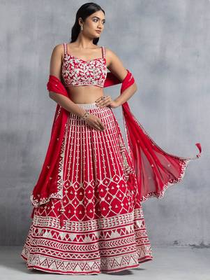 red georgette embroidered lehenga choli with dupatta 2