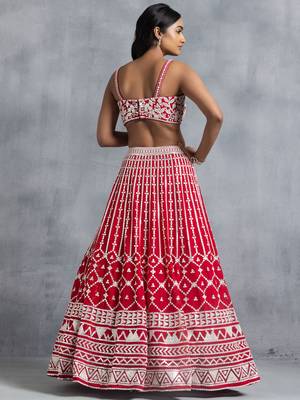red georgette embroidered lehenga choli with dupatta 4