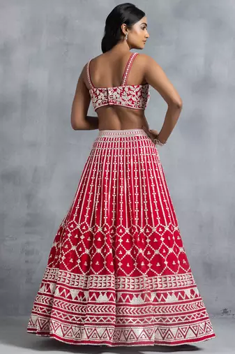 red georgette embroidered lehenga choli with dupatta