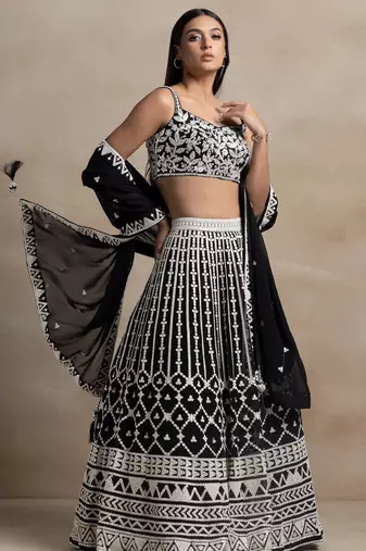 black georgette embroidered lehenga choli with dupatta