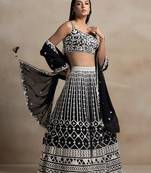 black georgette embroidered lehenga choli with dupatta