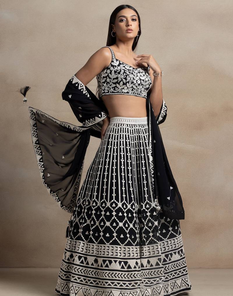 black georgette embroidered lehenga choli with dupatta
