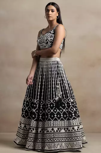 black georgette embroidered lehenga choli with dupatta