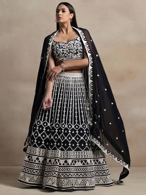 black georgette embroidered lehenga choli with dupatta 4