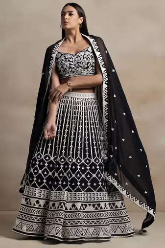 black georgette embroidered lehenga choli with dupatta