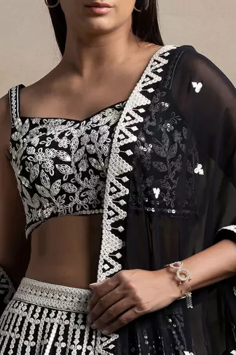 black georgette embroidered lehenga choli with dupatta