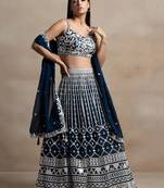 blue georgette embroidered lehenga choli with dupatta